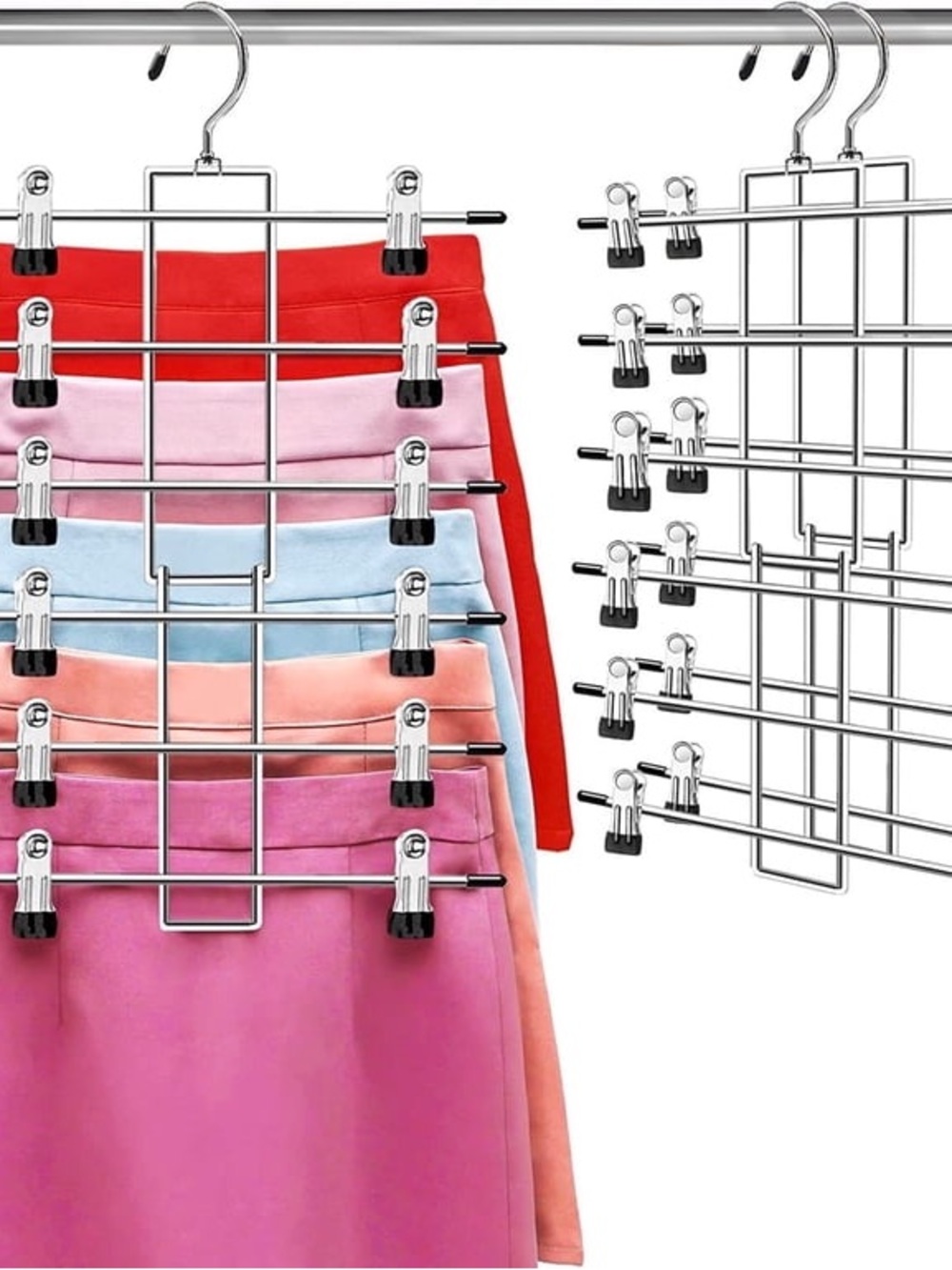 Amazon Chrome Multi-Tier Skirt & Pants Hanger with Black Clip Tips